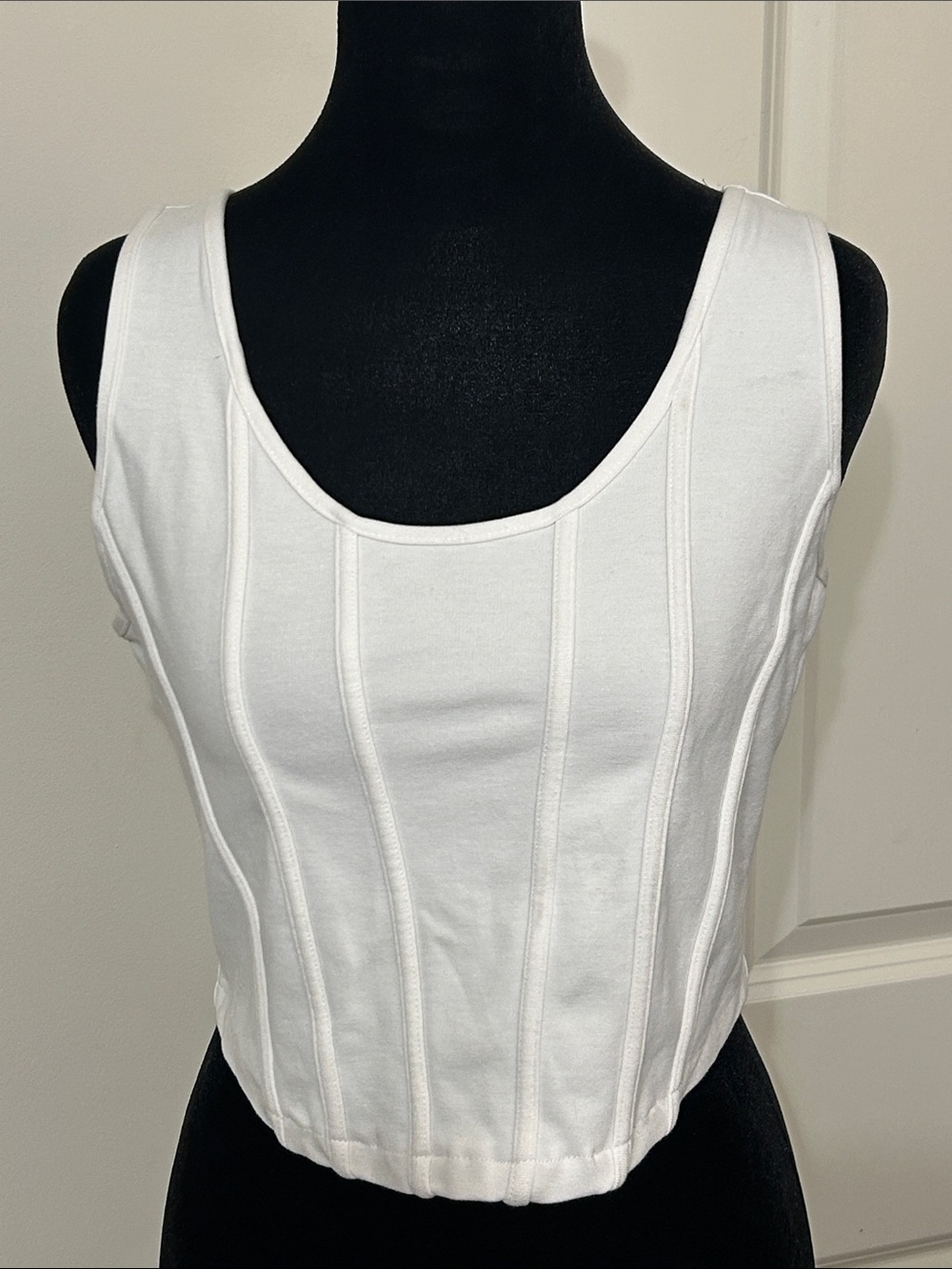 Scoop Neck White Structured Crop Tank Top